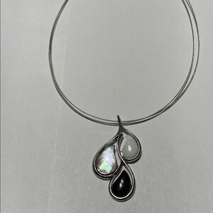 Lia Sophia Silver Three-Drop Necklace with Iridescent, White, and Black Stones